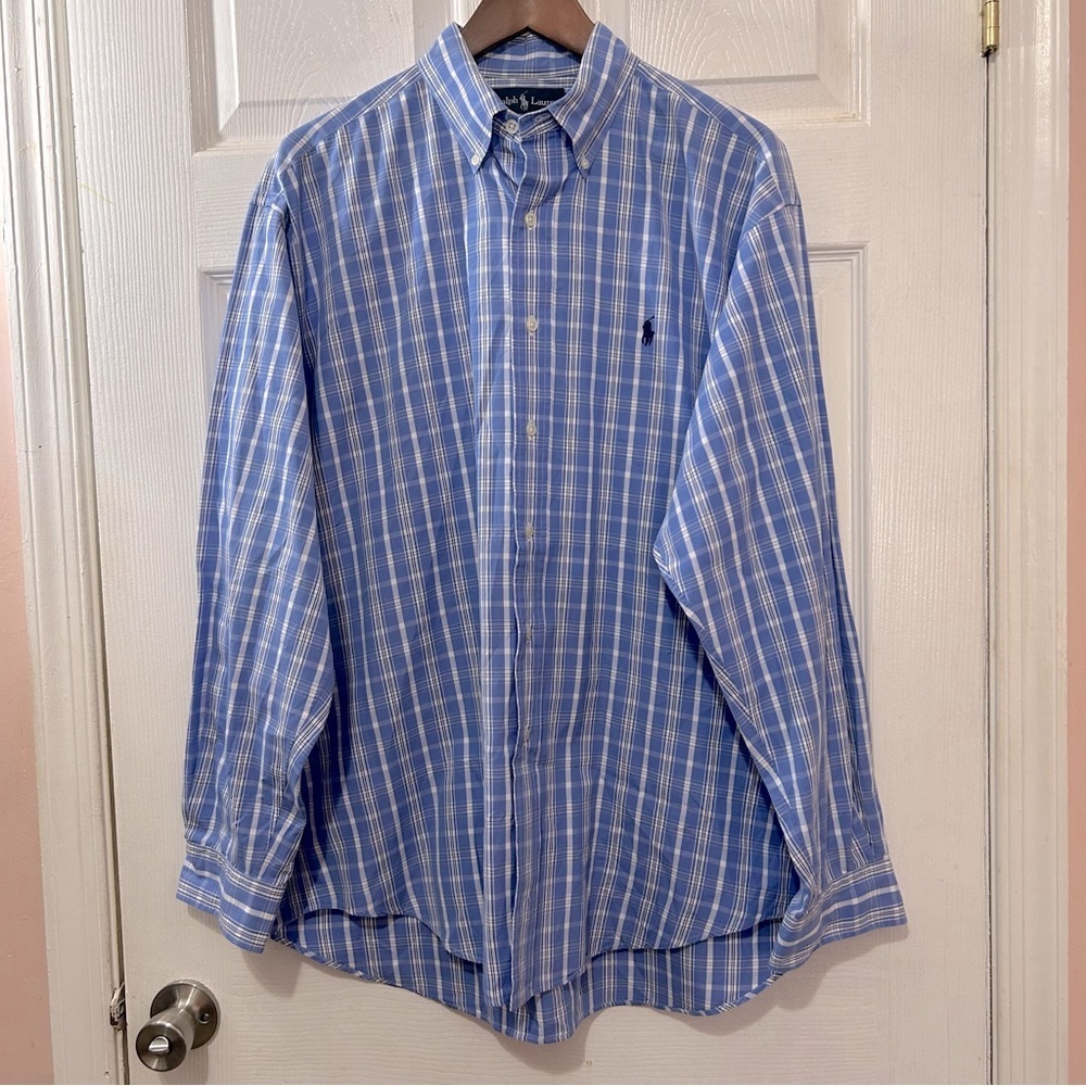 Polo Ralph Lauren Blake Men's Button Down Shirt Plaid Blue White Size Large